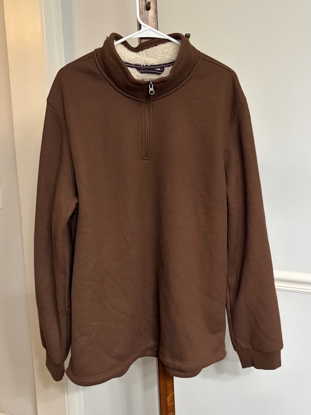 Men's Brown Quarter-Zip Sherpa-Lined Pullover Hoodie